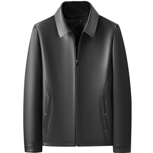 真皮机车服男皮衣翻领商务休闲夹克皮质羽绒服可拆脱拉链加厚外套