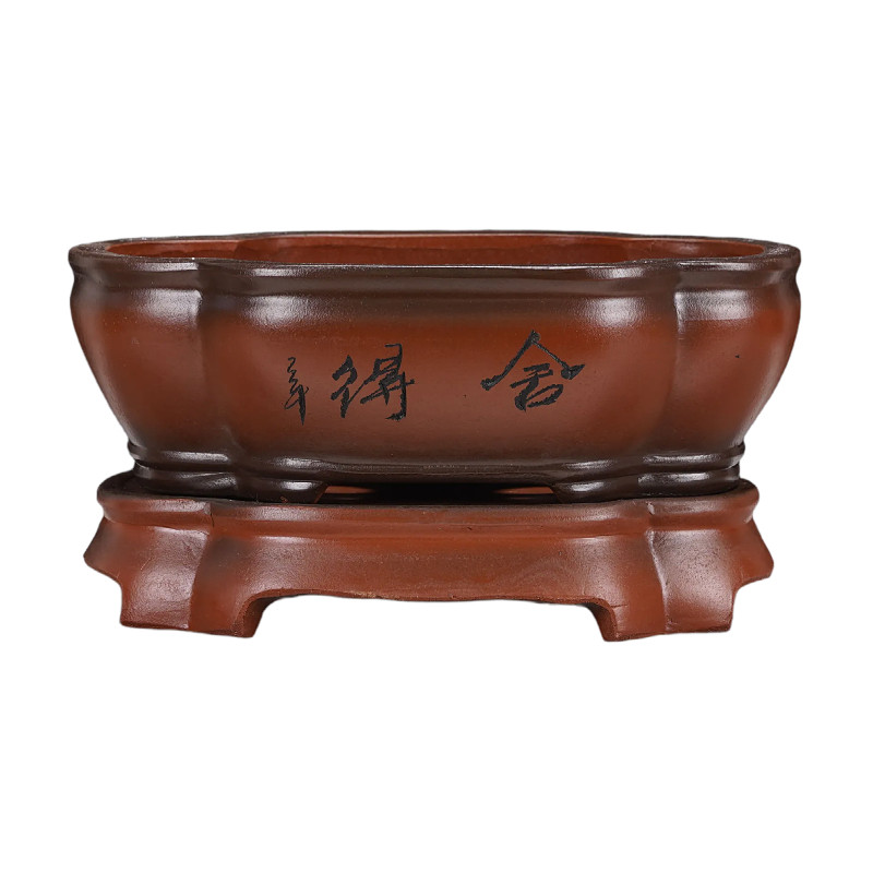 中式紫砂椭圆长方盆景花盆