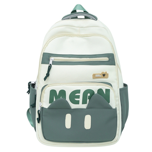 袋鼠双肩包书包小学生三到六年级大容量女可爱猫咪初中生绿色背包