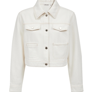 ONLY2025冬季新款莱赛尔垂感翻领不对称口袋直筒短款牛仔外套女