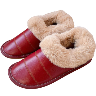 冬季包跟棉拖鞋厚底冬天家居家用室内地板防滑男女真皮保暖毛拖鞋