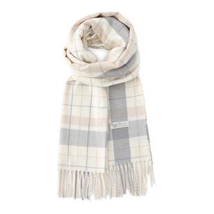 VIVIWELL小春日和米白色格纹甜美简约围巾黑白格子百搭男女同款