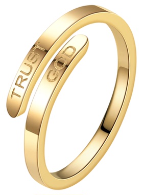 钛钢简约字母开口戒指