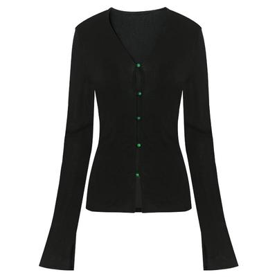 COCOBELLA新中式玉石扣针织衫女纸片人国风黑色长袖开衫MZ0012B