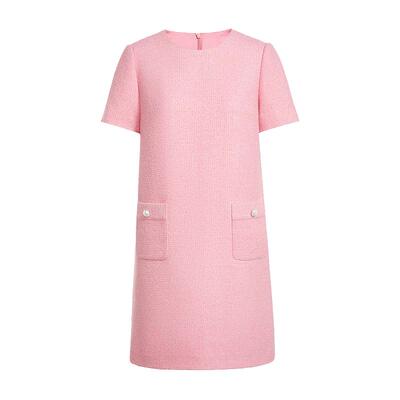 FIVE PLUS小香风连衣裙女千金通勤羊毛直筒裙短袖