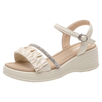 大码41-43女凉鞋坡跟轻便配裙子