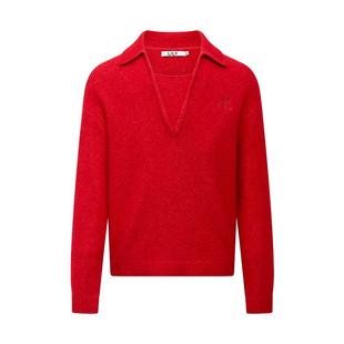 LILY2025冬新款女装羊毛羊驼毛混纺假两件加厚红色套头针织衫毛衣