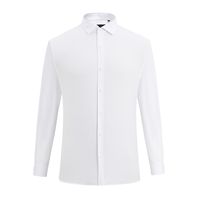 BONI/堡尼春夏新品白色八字领全棉长袖衬衫商务男士衬衣TGN11001B