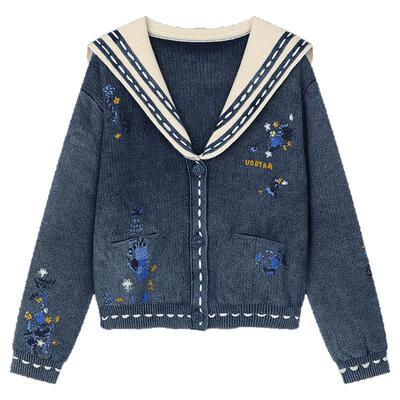 UOOYAA/乌丫花卉缝补做旧毛开衫