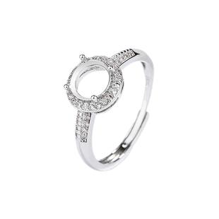 经典戴妃款满钻女戒指空托戒托镀S925纯银镶嵌椭圆形蛋面翡翠宝石