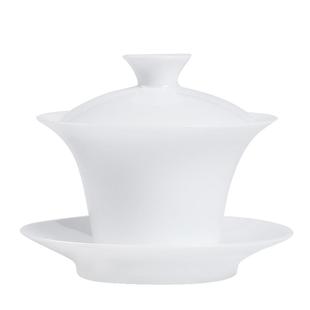 甜白马蹄三才盖碗白瓷碗薄胎泡茶碗单个大中小号功夫茶具泡茶杯