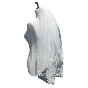 新娘结婚主婚纱头纱领证登记短款拍照头纱双层蕾丝花边头纱配饰