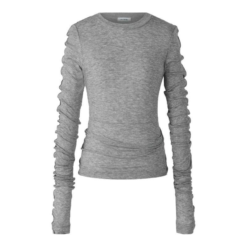 【明星同款】me siento 莱赛尔混纺波浪边密拷针织长袖T恤打底衫