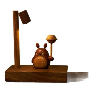 龙猫摆件实木桌面装饰香薰创意小夜灯扩香木乔迁生日礼物家居路灯