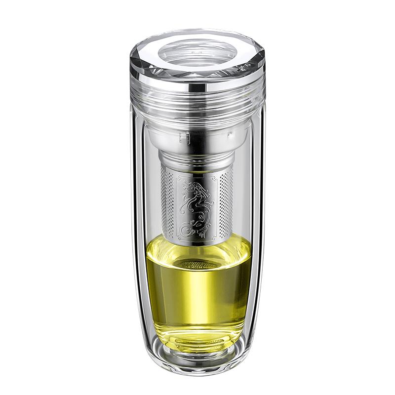 高档水晶盖茶水分离玻璃杯商务男玻璃杯