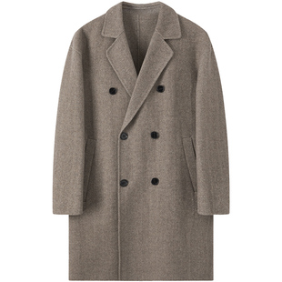 高级双面呢外套男士羊毛呢子中长款妮子风衣秋冬季双排扣大衣男