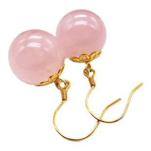 纯天然玉石马达加斯加粉晶耳坠马粉肉肉粉饰品925纯银耳环防过敏