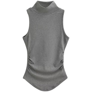 liviahome中长款弧形下摆高领背心女紧身无袖打底衫夏季内搭上衣