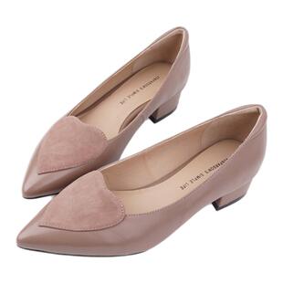 壹家shoes 30306羊皮拼羊绒经典爱心单鞋3公分通勤平底鞋女鞋显瘦