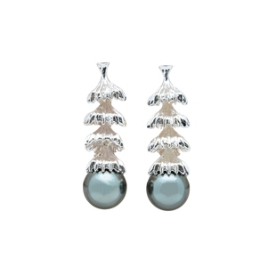 CLOSENSE『雪松』原创设计复古灰珍珠吊坠耳饰清冷多层立体耳夹