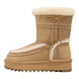 加绒厚底雪地靴女2025新款冬季加厚保暖中筒棉鞋毛毛靴增高女鞋子