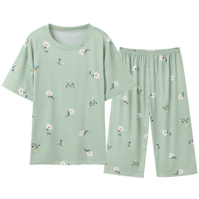 睡衣女夏季2025年新款短袖七分裤套装夏天中年妈妈宽松女士家居服