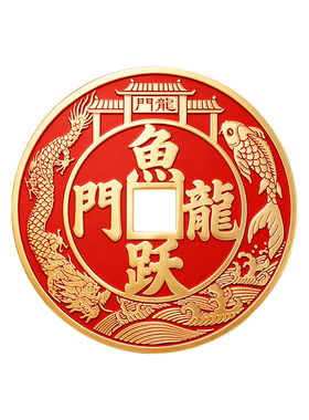 福图塔黄铜朱砂鱼跃龙门摆件