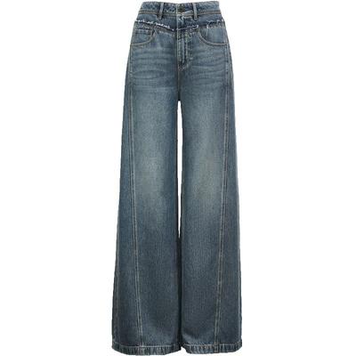 ONLY毛边高腰阔腿牛仔裤