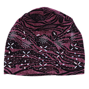 新款秋冬蕾丝亮片堆堆帽薄绒里衬头巾帽套头帽遮白发休闲包头帽子