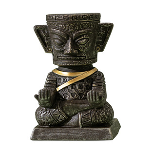 三星堆文创纵目面具禅意摆件茶室办公室桌面笔搁香道装饰创意礼物