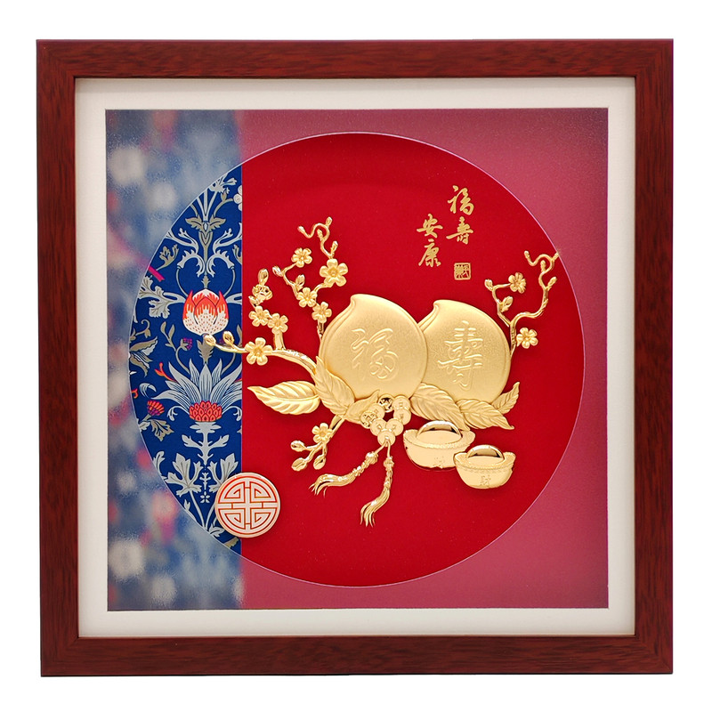 寿桃金箔画创意摆件送贺寿星祝寿礼品6080大寿辰老人长辈生日礼物