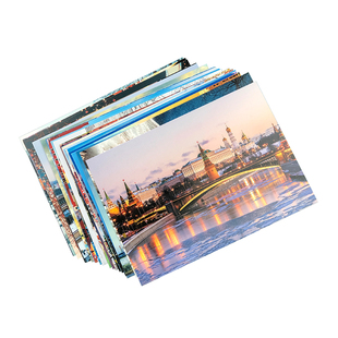 俄罗斯风情卡片莫斯科明信片红场圣瓦西里大教堂雪景雕像街景夜景