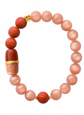 天然猫眼橙月光石美弘天珠手链