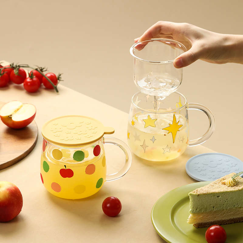 蓝莲花玻璃茶滤杯泡茶杯茶水分离带盖办公室大容量带把高颜值女士