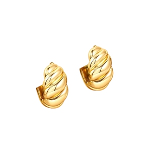 AJIDOU阿吉豆耳环女金色羊角包耳钉复古百搭通勤简约耳饰耳扣耳圈