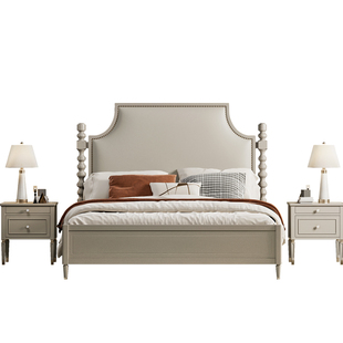 美式实木床主卧1米8现代简约双人床卧室冰柱床1米5轻奢高靠背大床