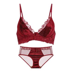 维多利亚法式性感文胸罩红色本命年无钢圈薄款柔软小胸聚拢内衣女