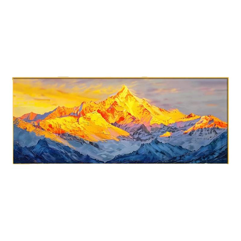 手绘油画日照金山高级感壁画客厅办公室横幅装饰画沙发背景墙挂画