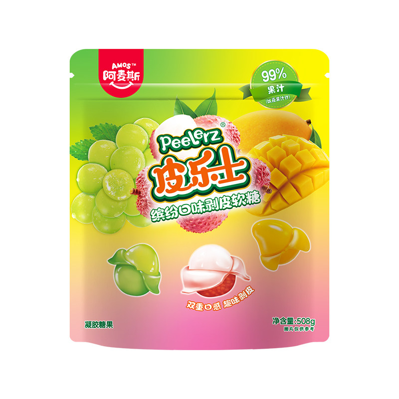 阿麦斯皮乐士peelerz缤纷剥皮软糖袋装葡萄芒果荔枝糖果趣味零食