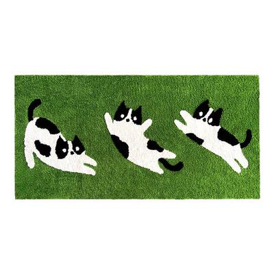 绿色地毯猫咪出游卧室床边毯客厅茶几民宿房间地毯家用现代儿童房