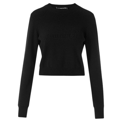 朗姿黑色圆领压印长袖针织衫女欧洲EiLEEN ELITEE2025年冬季新款