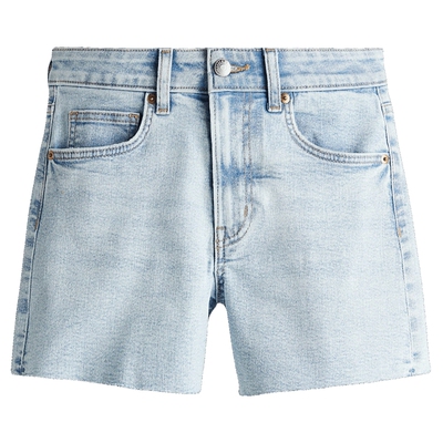 HM女装牛仔裤春季高腰直筒潮流休闲毛边慵懒时髦辣妹短裤1220489