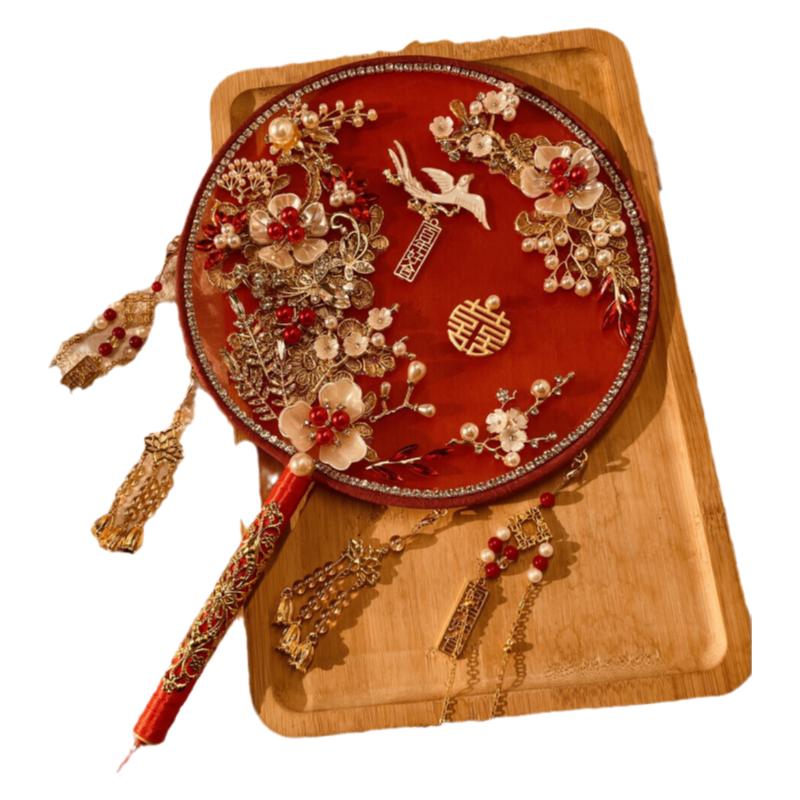 新娘团扇结婚喜扇秀禾扇中式婚礼红色高端礼物成品手工diy材料包