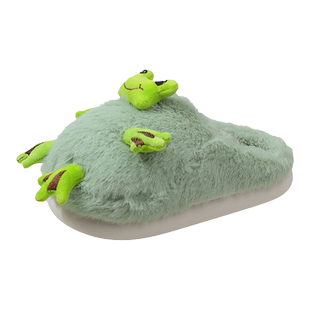 毛绒包头卡通可爱青蛙毛毛拖鞋女居家秋冬新款软底棉拖地板月子拖