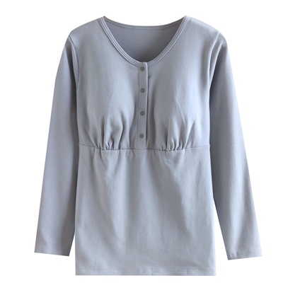 纯棉带胸垫孕妇秋冬哺乳上衣