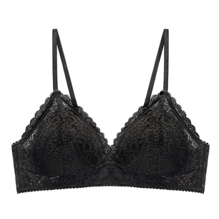 法式蕾丝三角杯薄款内衣女小胸舒适聚拢不空杯上托防下垂文胸套装