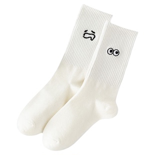 白色袜子女中筒袜搞怪ins潮春秋款日系可爱秋冬无骨运动男士长袜