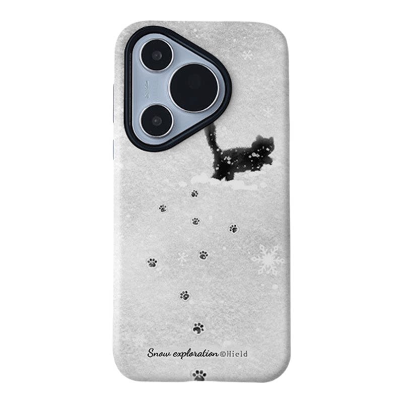 氛围感雪地小黑猫磁吸菲林二合一适用oppo小米17p/vivo手机壳华为卡通唯美猫咪通用款保护套小米15可爱冬季猫