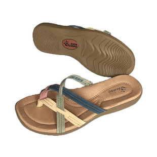 2022夏季平底一字半人字拖女鞋低跟真皮户外舒适青年时尚黄兰红