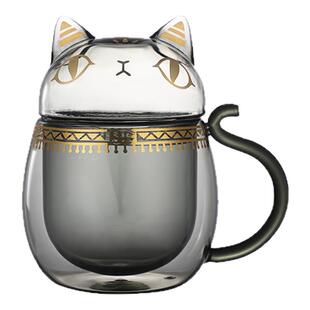 大英博物馆安德森猫玻璃杯水杯杯子带盖办公室茶杯送男生生日礼物